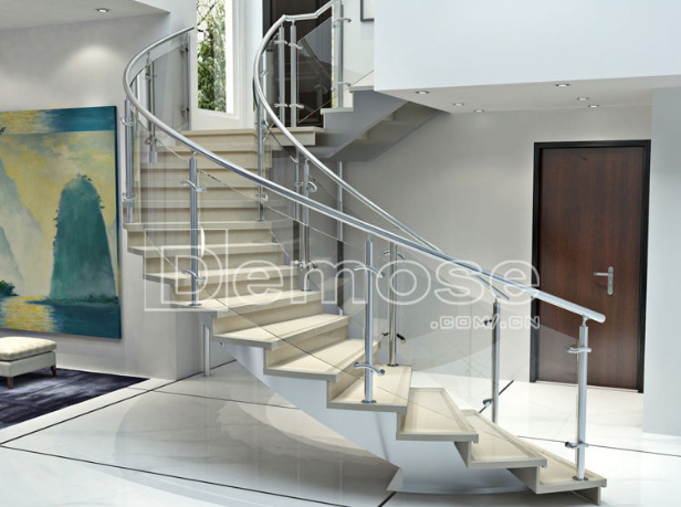 不銹鋼玻璃欄桿與弧形樓梯的創意搭配